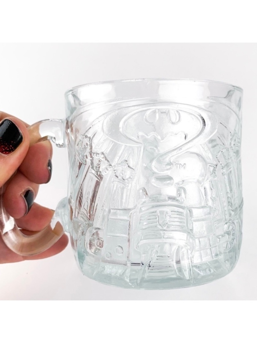 1995 Batman Forever Riddler mug vintage McDonaldโs glass mug upside down handle